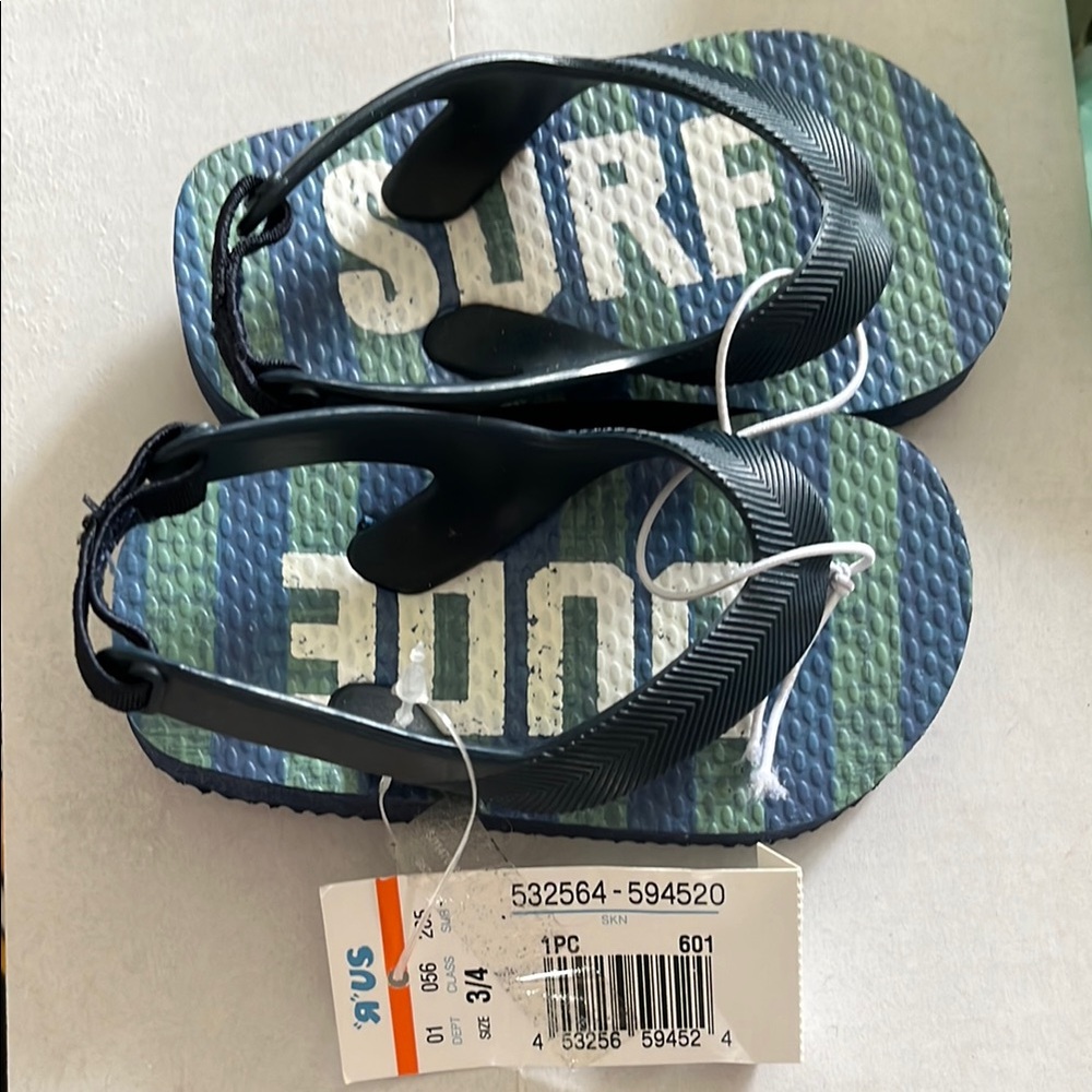 Baby Blue and Green Surf Flip Flops